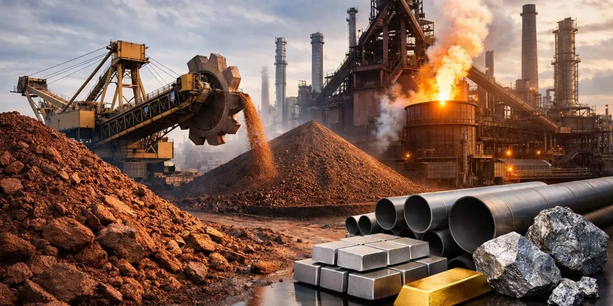 Minerals and metals including steel and copper products for industrial use